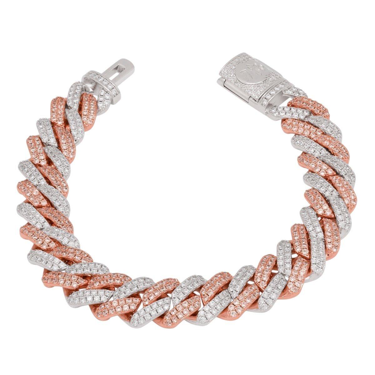 King Ice 12mm Rose Gold Iced Diamond-Cut Miami Cuban Link Bracelet - ROSE GOLD